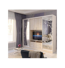 Шкаф-купе Киноман (270х45х210 см.) с ТВ-нишей и ящиками лДСП Сосна Натти Киевский Стандарт