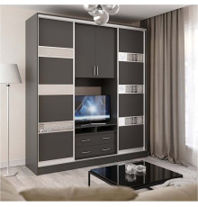 Шкаф-купе Киноман с ТВ-нишей и ящиками ДСП Антрацит (2100х600х2400 мм) Киевский Стандарт