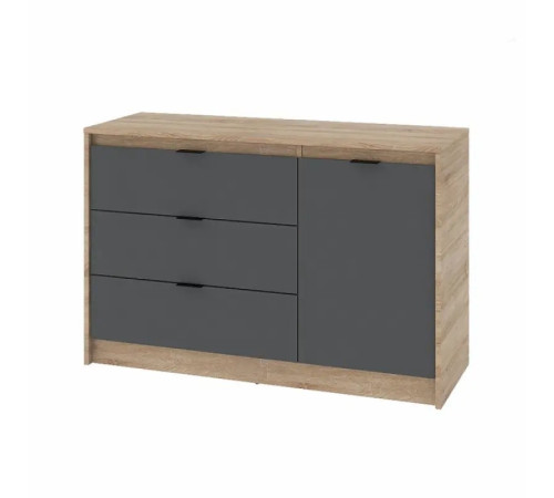 Комод с дверью и 3 ящиками Сити-1150 — 115×38×75 см, Дуб Сонома / Графит Эверест