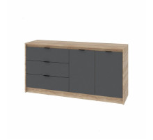 Большой комод 2 двери и 3-мя ящиками Сити -1500 / 150х38х75 см. Дуб сонома / Графит Эверест 