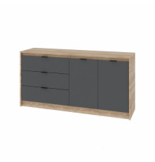 Большой комод 2 двери и 3-мя ящиками Сити -1500 / 150х38х75 см. Дуб сонома / Графит Эверест 