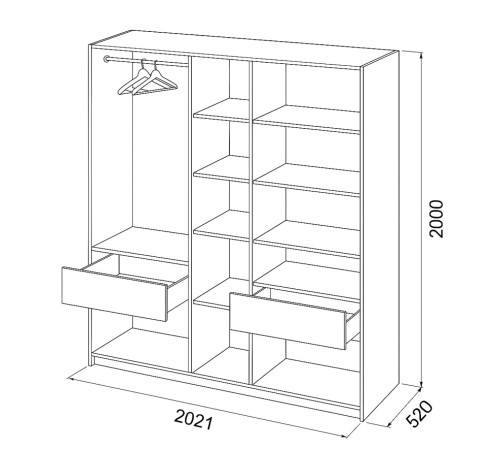 Шафа Брайт з полицями 2021х520х2000 мм Мастер Форм Білий